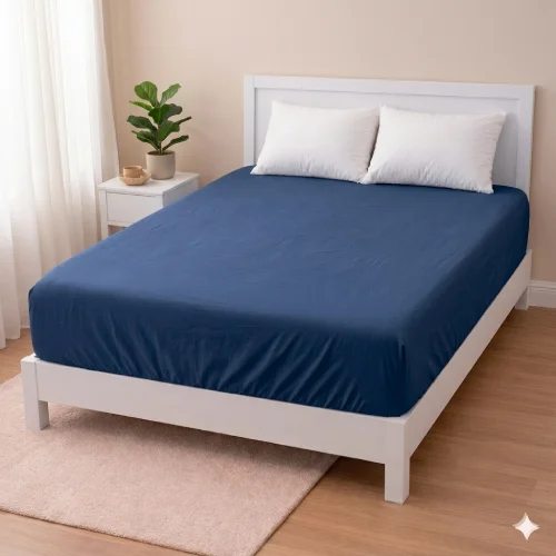 Lençol casal stilo casa bege azul escuro