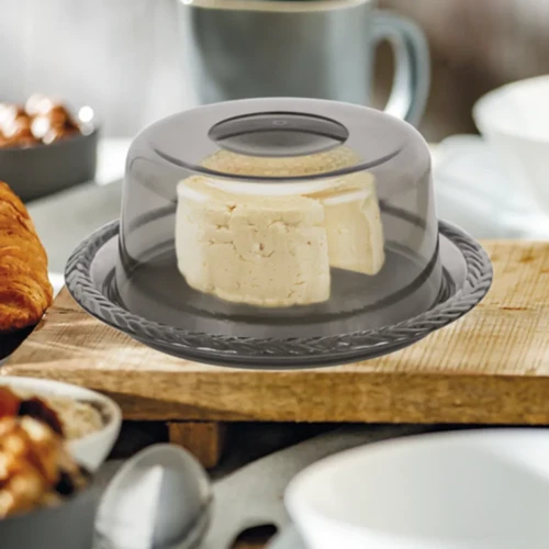 Porta Queijo Pães Doces Cristal Fumê Keita (galeria 1)