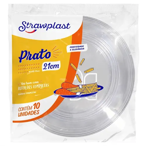 Prato descartavel 21cm transparente straw