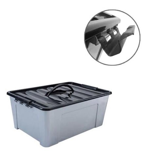 Caixa Container Organizadora Multiuso Trava 12 4lt Plasnew cinza