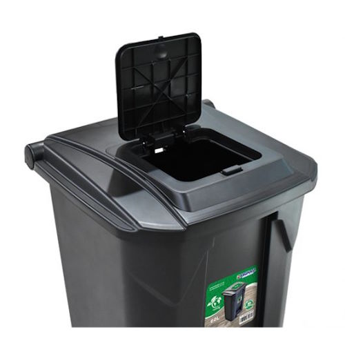 LIXEIRA PRETA COM RODA PEDAL E TAMPA CLICK – 60 LITROS arquplast