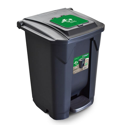 LIXEIRA PRETA COM RODA PEDAL E TAMPA CLICK – 60 LITROS arquplast