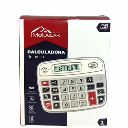 CALCULADORA DE MESA 8 DIGITOS A PILHA PRATA moldular